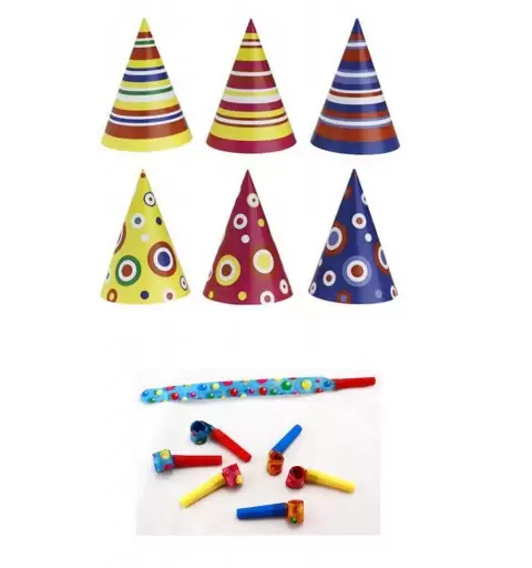 IRPot - KIT 30 CAPPELLINI DI CARTA COLORATI + 30 TROMBETTE DI CARTA PARTY 