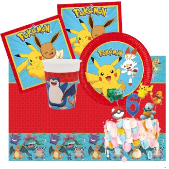 Kit 8 persone Pokèmon Evolution con con picks torta e candelina numerale