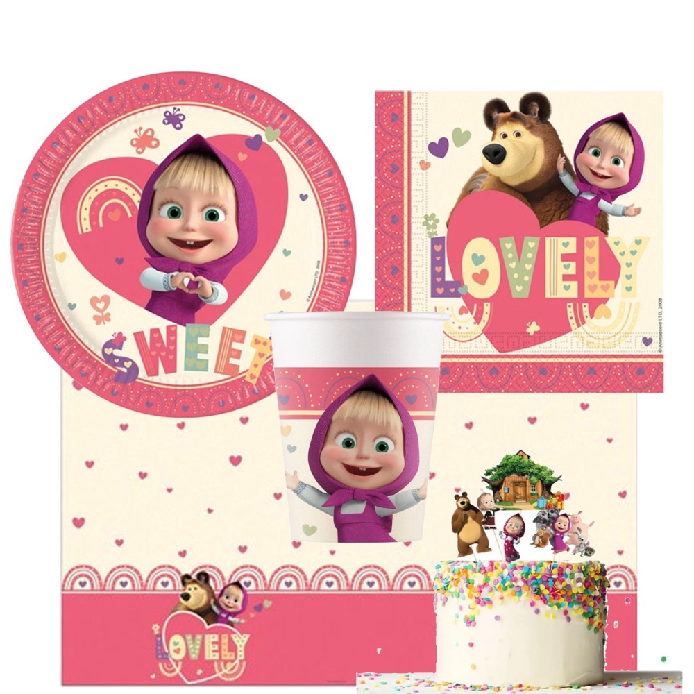 Kit n. 82  Masha e Orso con picks e candelina per torta