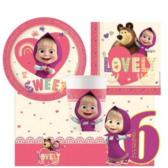 Kit n 81 Addobbi festa Masha e Orso con sagoma polistirolo personalizzabile