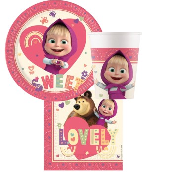 KIT N 2 COORDINATO TAVOLA MASHA E L'ORSO SET COMPLEANNO BAMBINA BIMBI PARTY