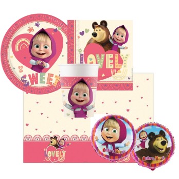 KIT N.10  - KIT COMPLEANNO MASHA E ORSO + PALLONCINO FOIL