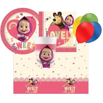 IRPot - KIT N 4 COORDINATO TAVOLA MASHA E ORSO + 100 PALLONCINI COLORATI