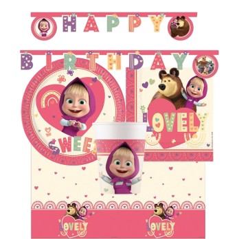 IRPot - KIT N 13 COORDINATO MASHA E L'ORSO DECORAZIONI TAVOLA COMPLEANNO BAMBINA