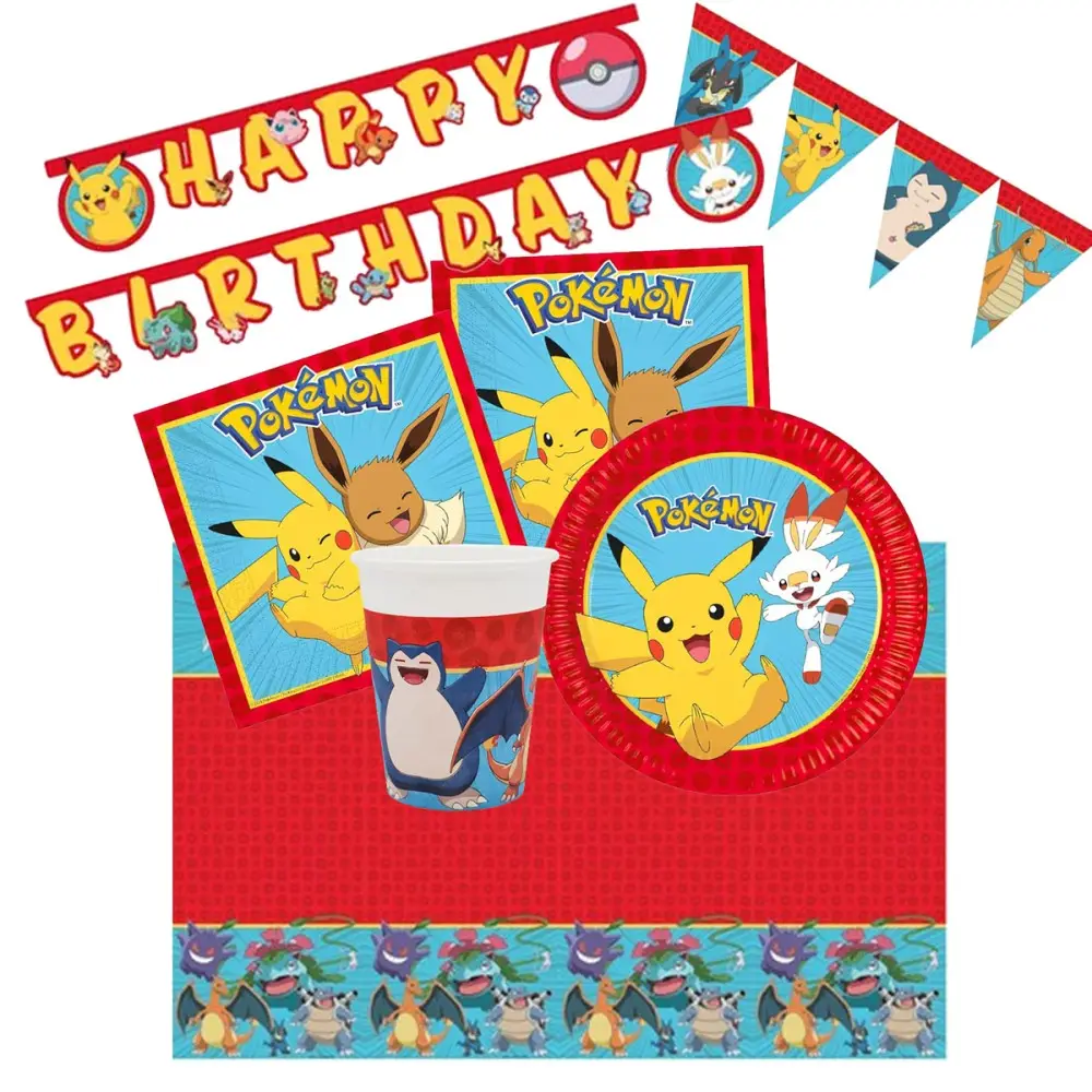 Kit 40 persone Pokèmon Evolution con ghirlanda e bandierina