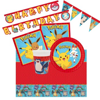 Kit 40 persone Pokèmon Evolution con ghirlanda e bandierina