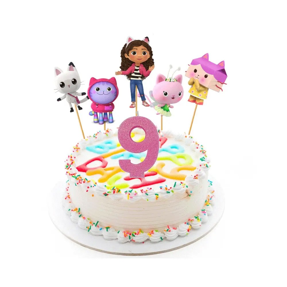 Kit 8 persone Gabby's Dollhouse con picks torta e candelina numerale