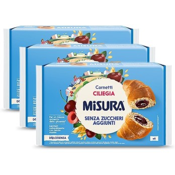 3X Misura Dolce senza Cornetti Ciliegia Senza Zuccheri aggiunti, Croissant Soffici e Farciti 298g Una morbida pasta sfoglia