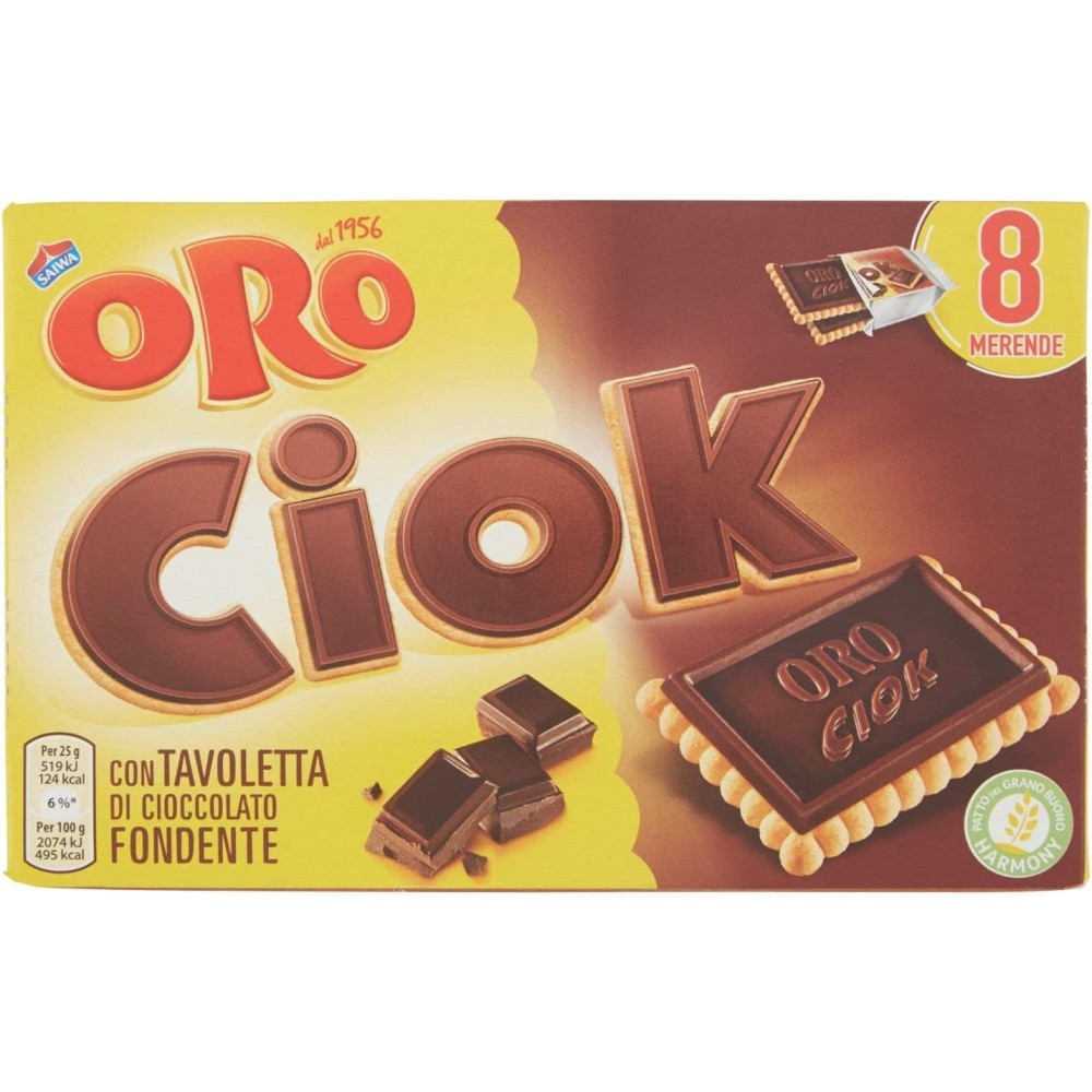 6X Oro Ciok Biscotto Snack con Tavoletta di Cioccolato Fondente 200gr