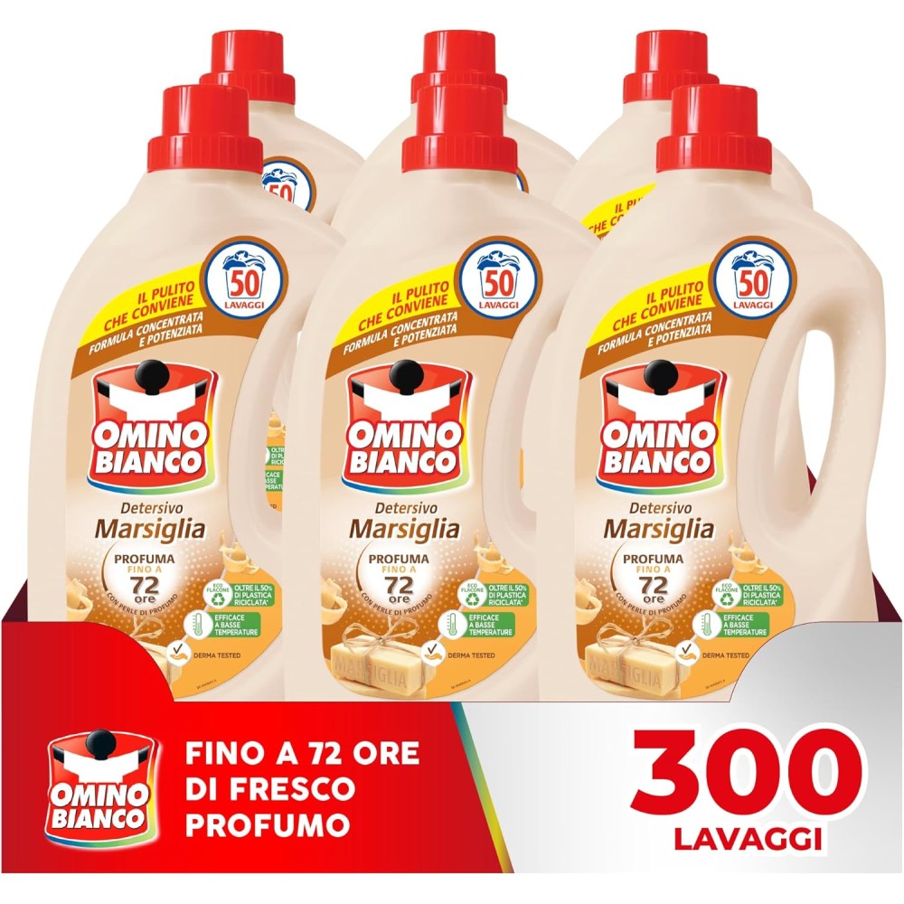 Omino Bianco - Detersivo Lavatrice Liquido, 300 Lavaggi marsiglia 2000 ml x 6 Confezioni
