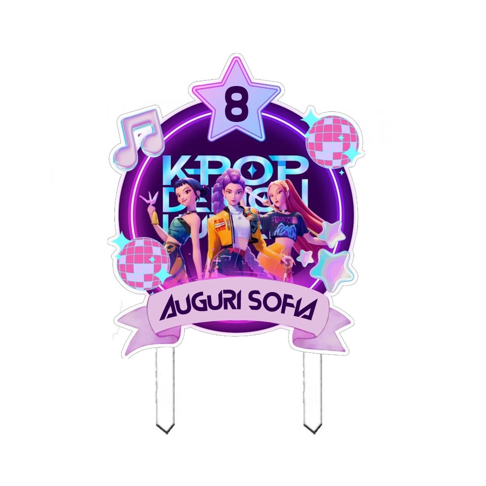 Cake Topper in Plexiglass KPop Demon Hunters personalizzabile