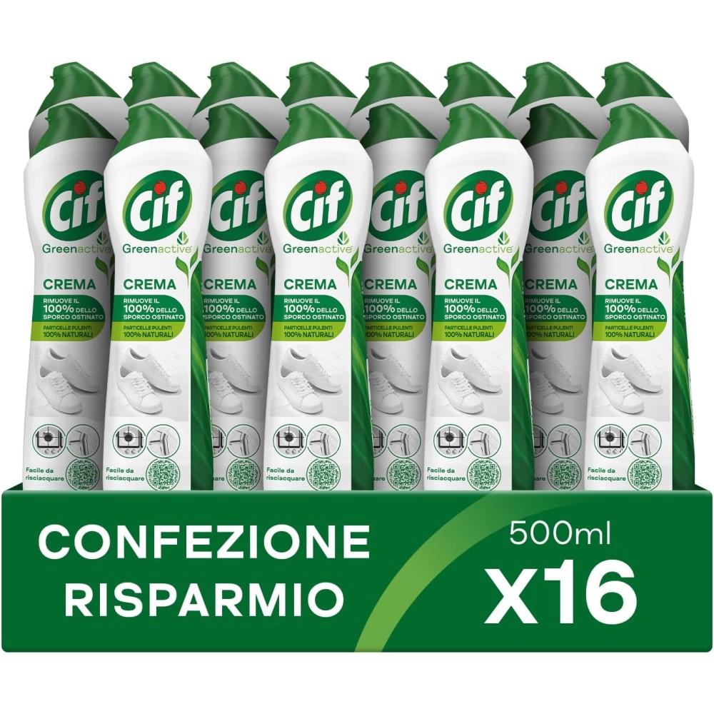 Cif Crema, Detergente per Superfici Dure, Formato 16 Pezzi da 500 ml,