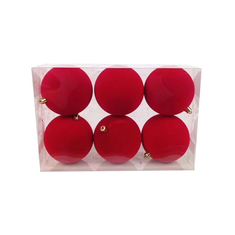 6 palline velluto rosso 8 cm 389639