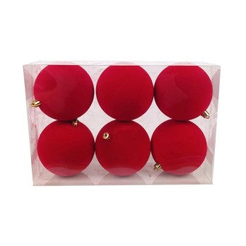 6 palline velluto rosso 8 cm 389639