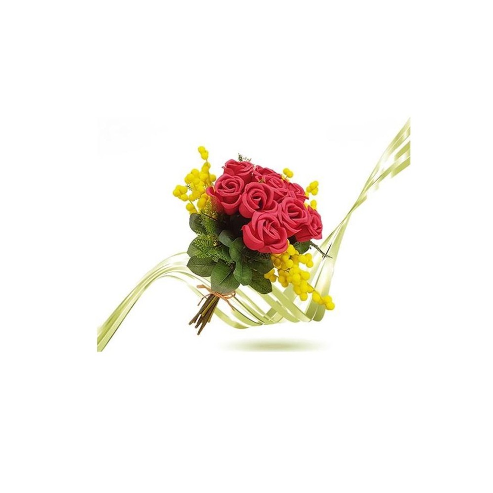Fascio 9 rose con mimose 50192