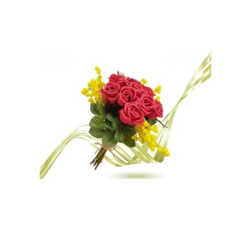 Fascio 9 rose con mimose 50192