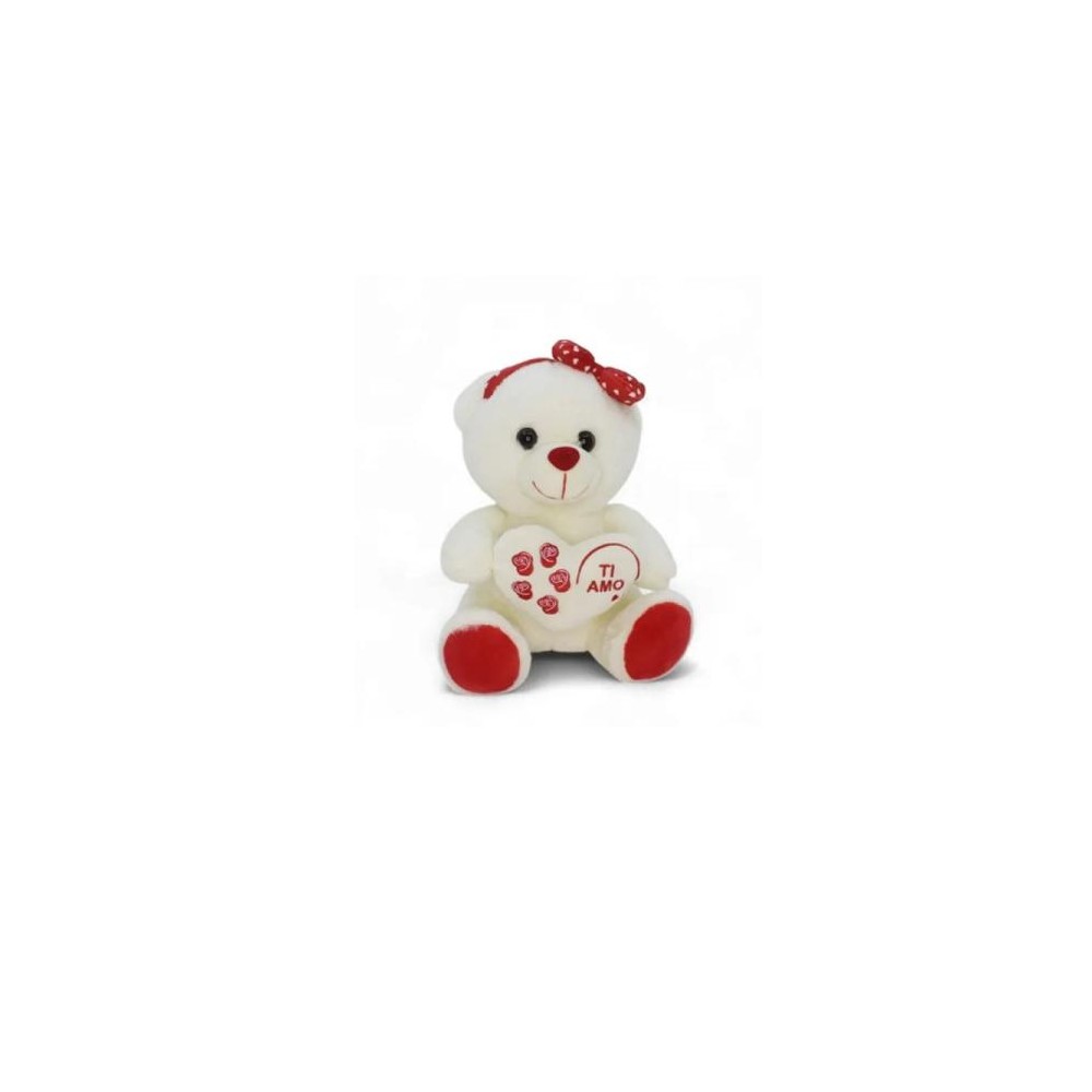 Orso in peluche 25cm bianco con  cuore modelli assortiti 16916