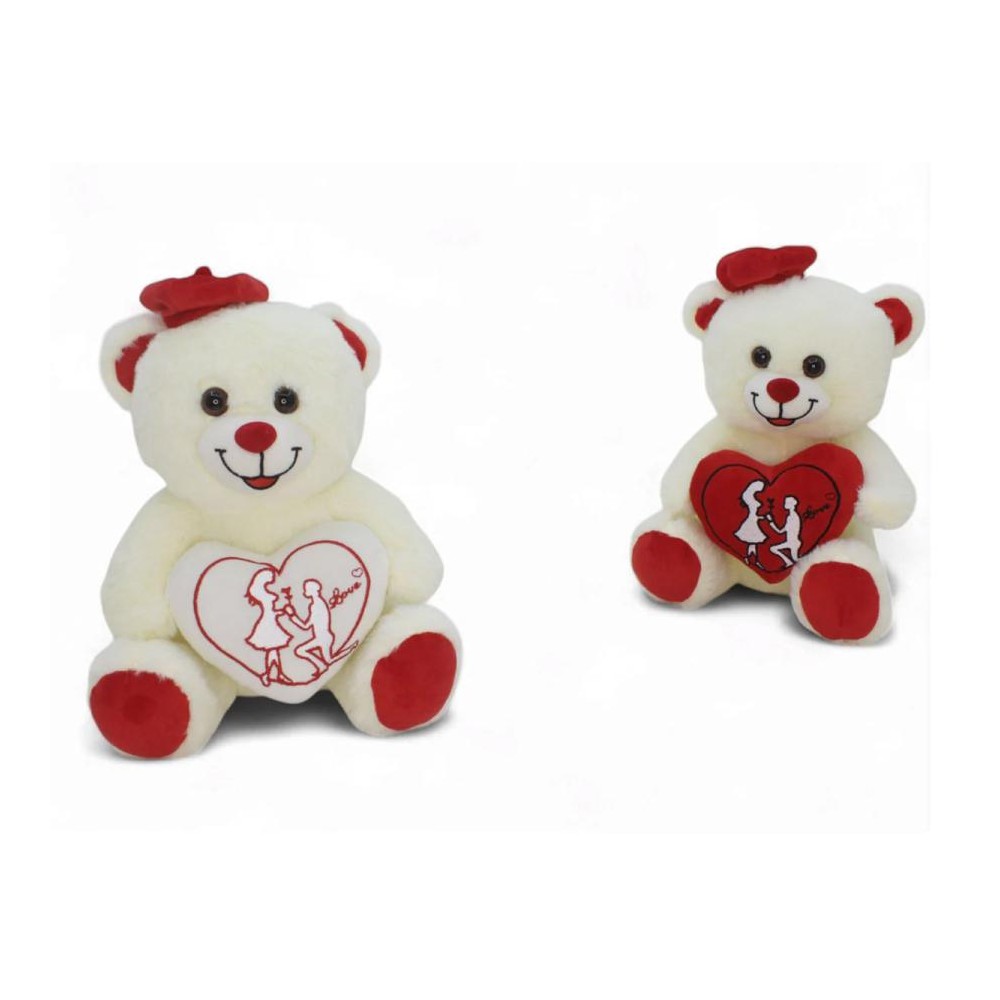 Orso in peluche 25cm bianco con cappello e cuore modelli assortiti 16800