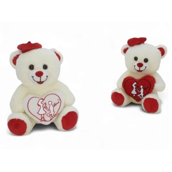 Orso in peluche 25cm bianco con cappello e cuore modelli assortiti 16800