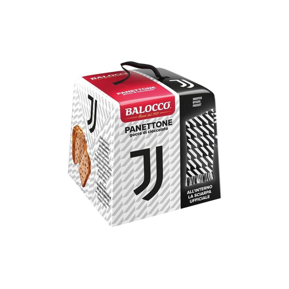 Panettone Juventus 500 g gocce di cioccolato Balocco con sciarpa