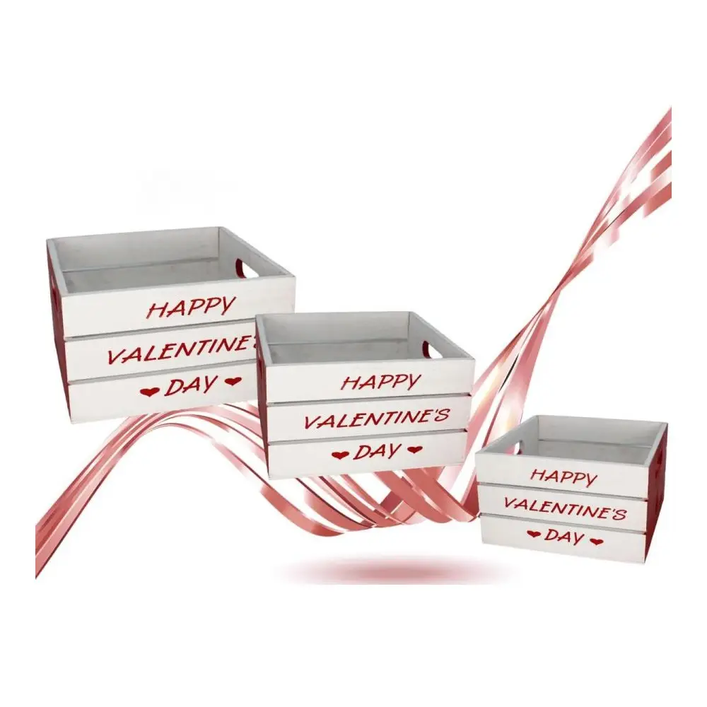 Set 3 cassette legno quadrate Happy Valentine day 50673 18 - 21 - 24 cm