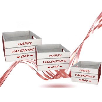 Set 3 cassette legno quadrate Happy Valentine day 50673 18 - 21 - 24 cm