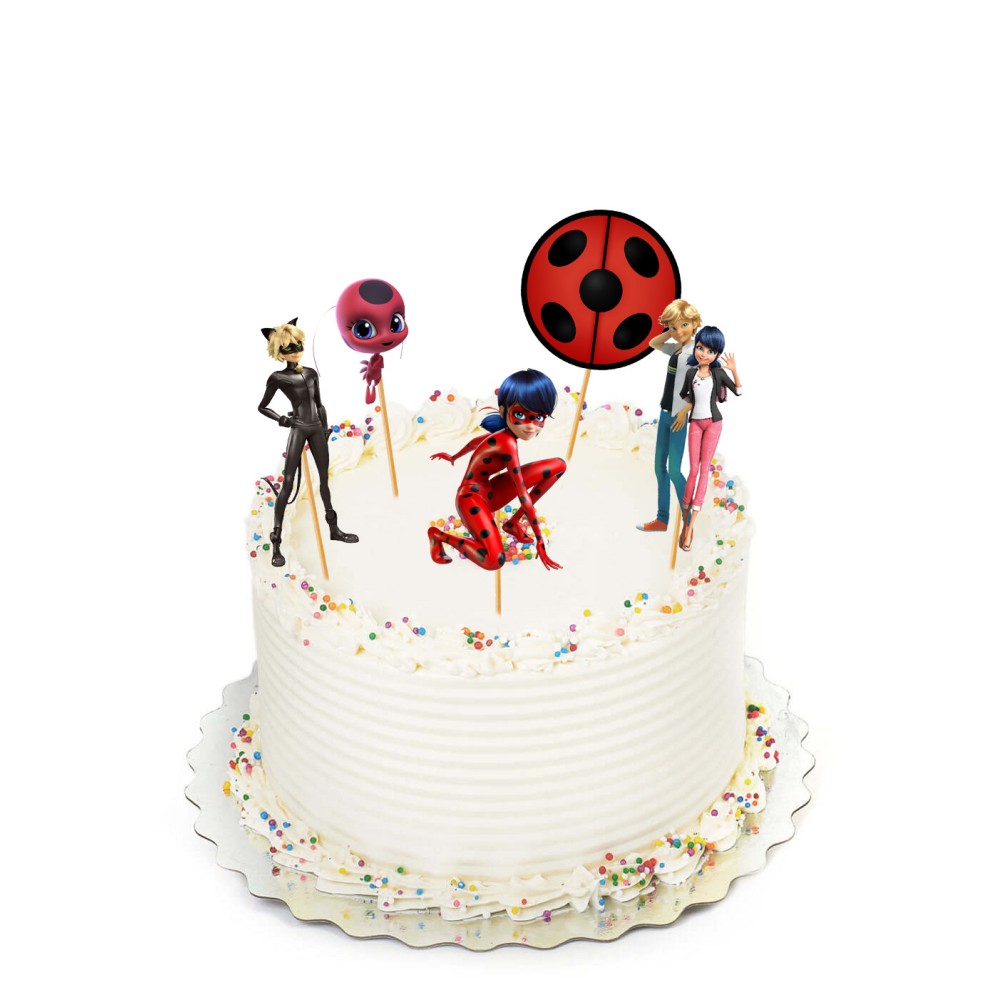 Cake Topper Picks Ladybug Miraculus  - 5pz