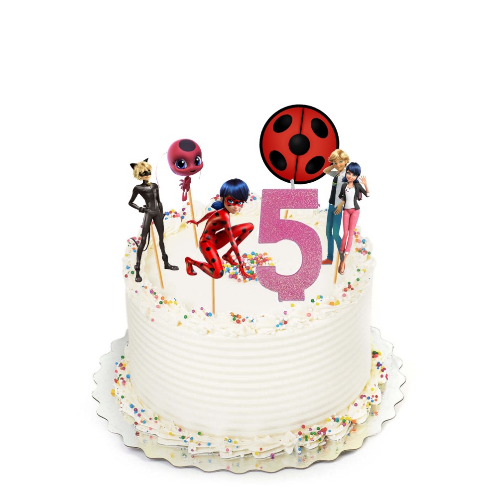 Cake Topper Picks Ladybug 5pz con candelina