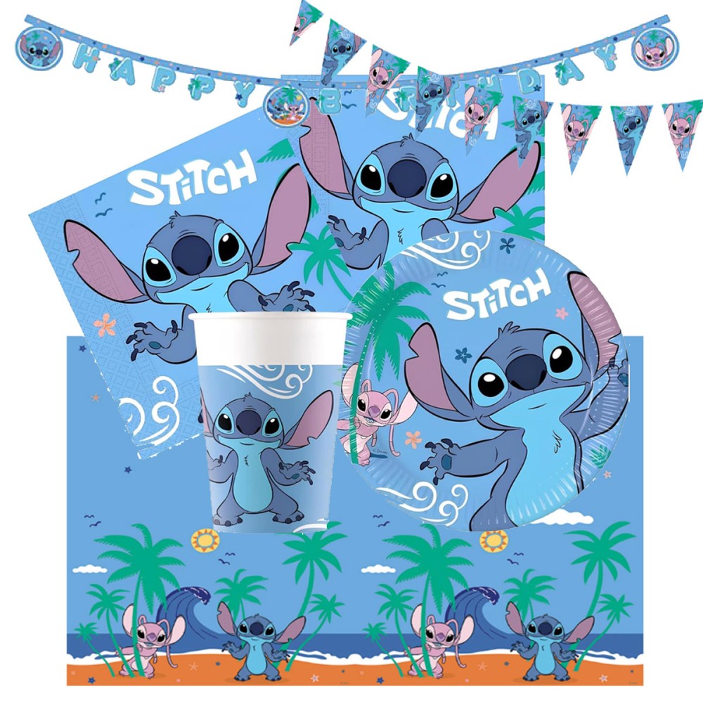 Kit 40 persone Stitch - Accessori Tavola con ghirlanda e bandierina