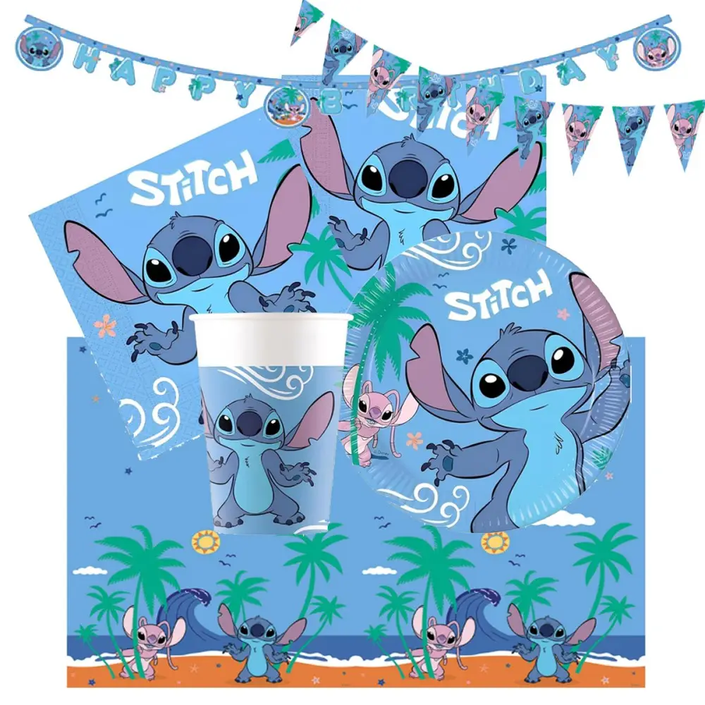 Kit 40 persone Stitch - Accessori Tavola con ghirlanda e bandierina