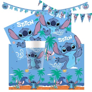 Kit 40 persone Stitch - Accessori Tavola con ghirlanda e bandierina