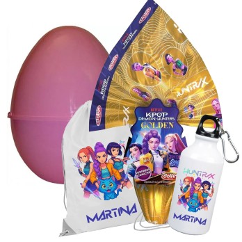 Uovo di pasqua 250g KPop Demon Hunters + guscio rosa borraccia e sacca  personalizzabile