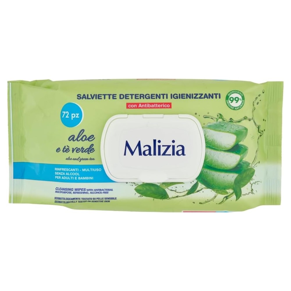 MALIZIA | Salviette Multiuso Aloe e Tè Verde, 12x72pz