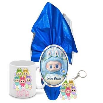 Uovo di Pasqua a tema Labubu Con portachiavi + tazza personalizzabile