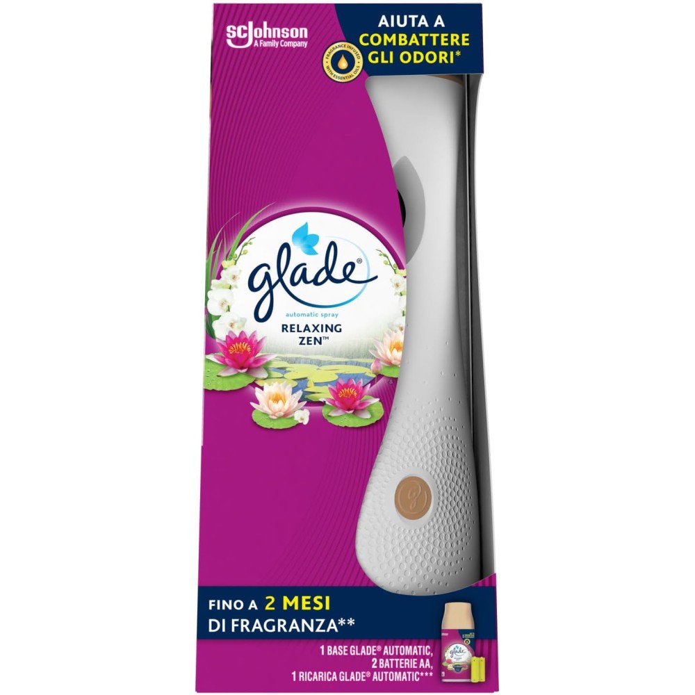 Glade Automatic Spray, Profumatore per Ambienti, Base con Ricarica Relaxing Zen, Confezione da 1 Diffusore e 1 Ricarica