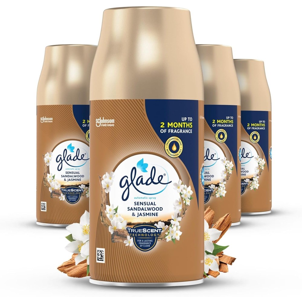 Glade Ricarica automatica per deodorante legno di sandalo e gelsomino, confezione da 4