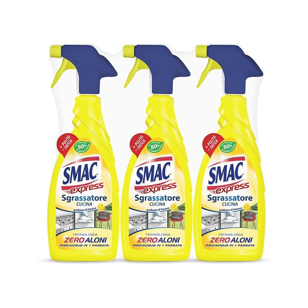 Smac Express - Sgrassatore Cucina al Limone, Detergente Spray Multisuperficie, 650 ml x 3 Pezzi