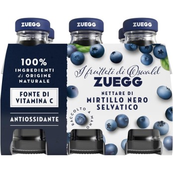 Zuegg Succo di Frutta Nettare di Mirtillo Nero Selvatico in Bottiglia di Vetro (125Ml)