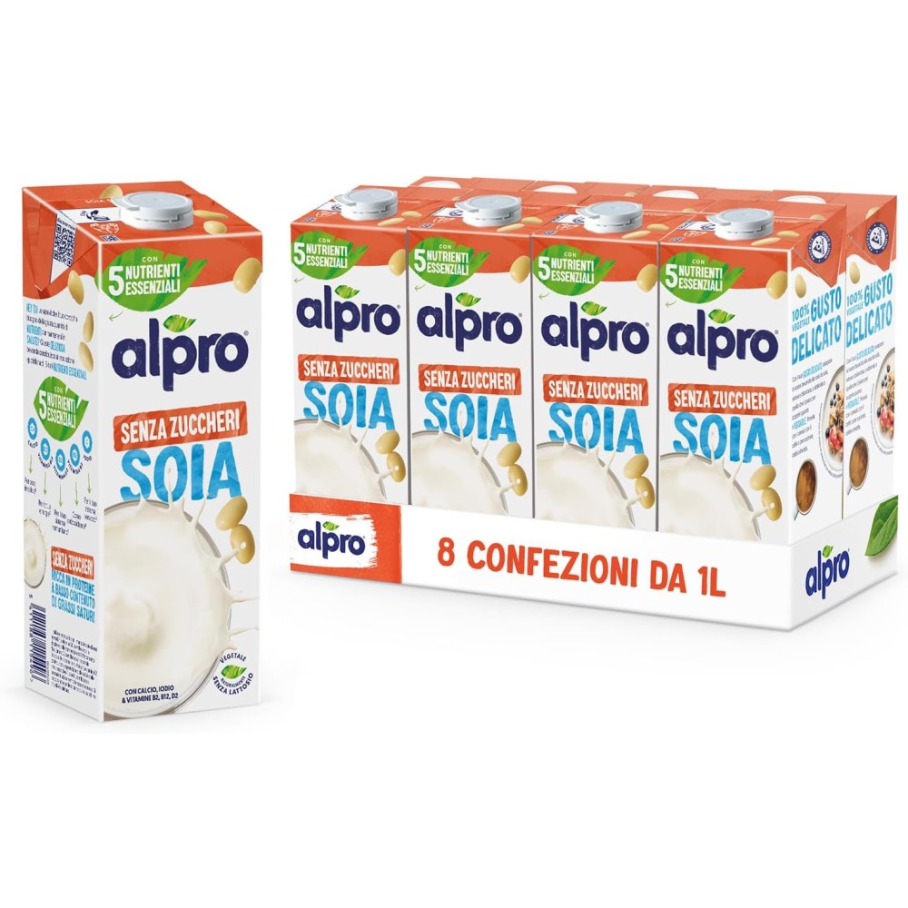 8 ALPRO SENZA ZUCCHERI Bevanda alla SOIA Alternativa Vegetale al Latte,