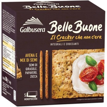 5 Galbusera Belle Buone Cracker Integrali con Avena e Mix di Semi di Girasole, Papavero e Zucca 200g