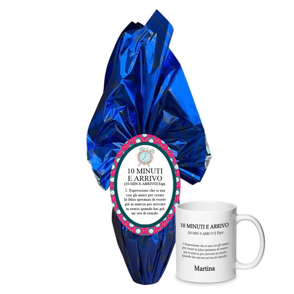 Uovo di Pasqua " 10 minuti e arrivo" + tazza personalizzabile