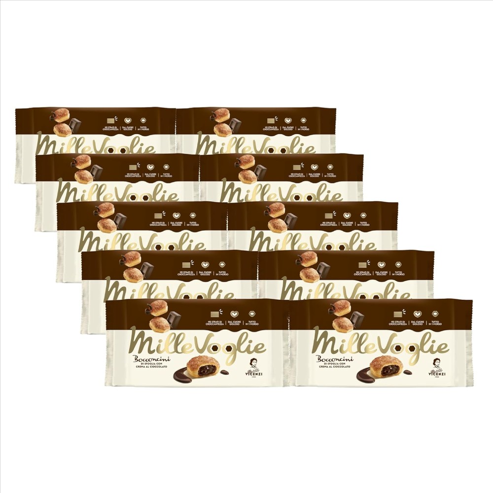 Matilde Vicenzi Bocconcini di Pasta Sfoglia Crema al Cioccolato 10 Confezioni 1.000 gr