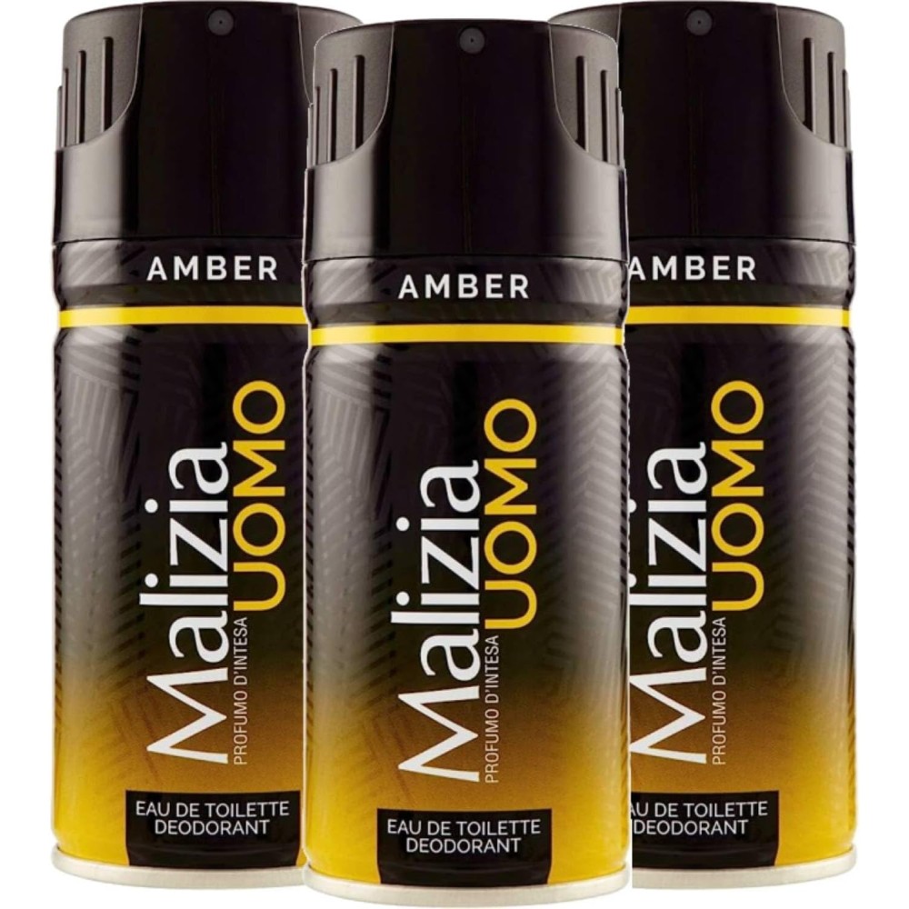 alizia Uomo Profumo d’Intesa Deodorante Spray 150 ml – Eau de Toilette Maschile (Amber 3 Unità)