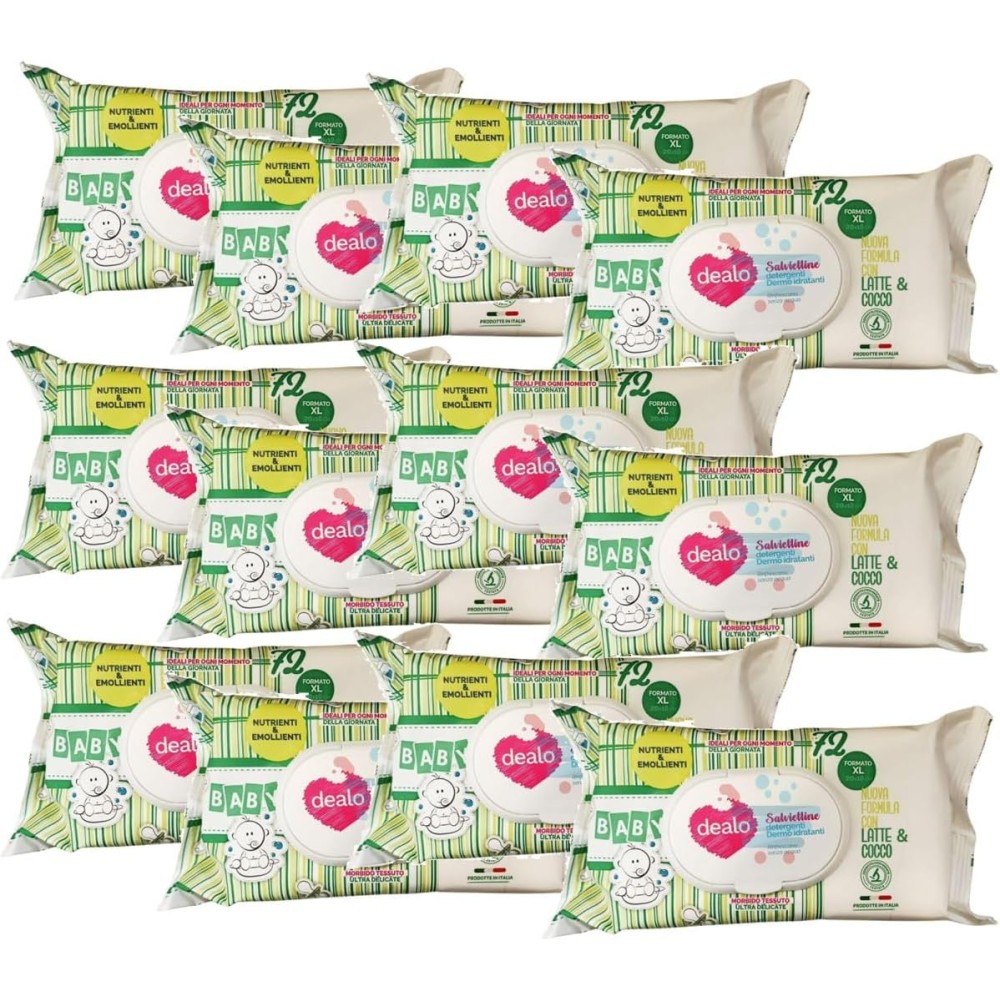 12 X Dea-lo Salviettine Baby Latte e Cocco 72 pz
