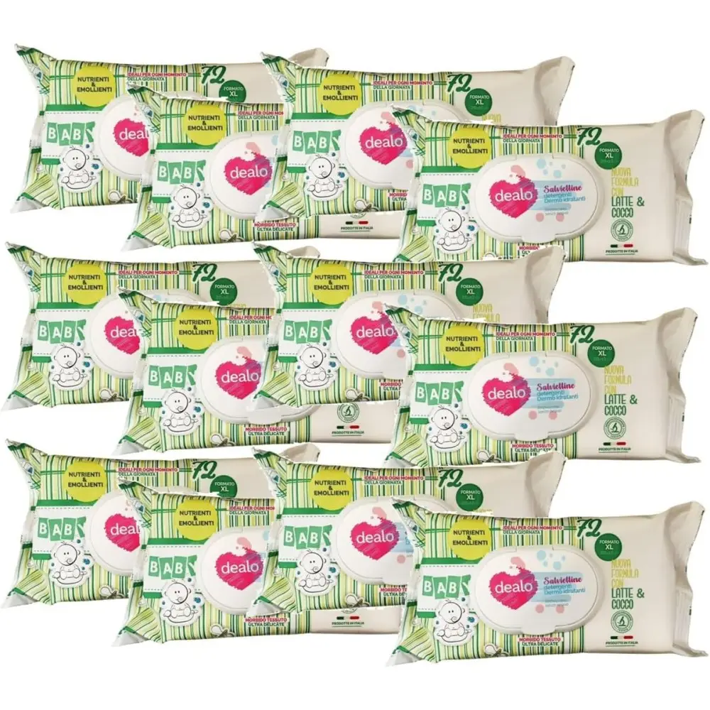 12 X Dea-lo Salviettine Baby Latte e Cocco 72 pz