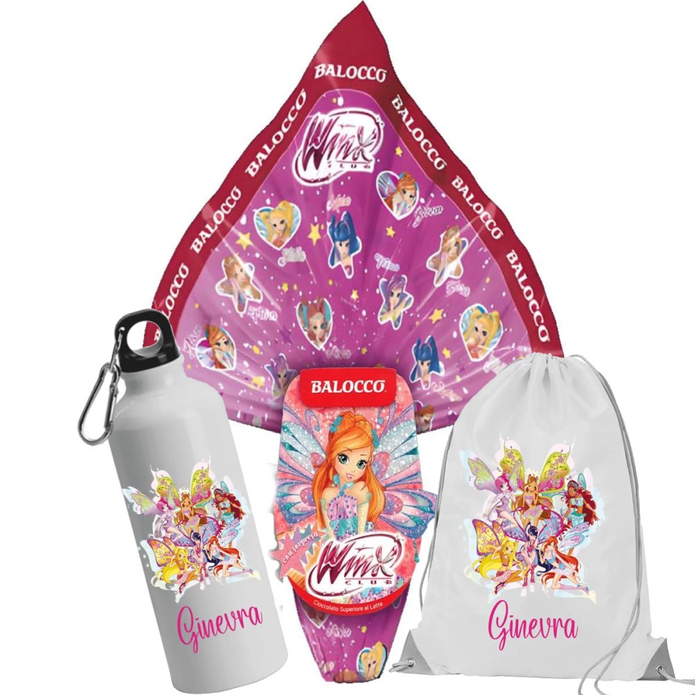 Uovo di Pasqua Winx 240 g + borraccia e sacca personalizzabili