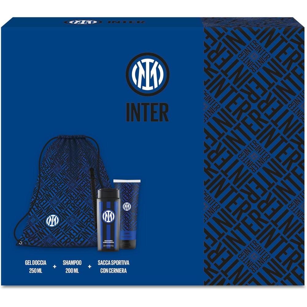 INTER | Gift Set Bag, Include Shampoo da 200 ml, Shower Gel da 250 ml e Sacca Portascarpe
