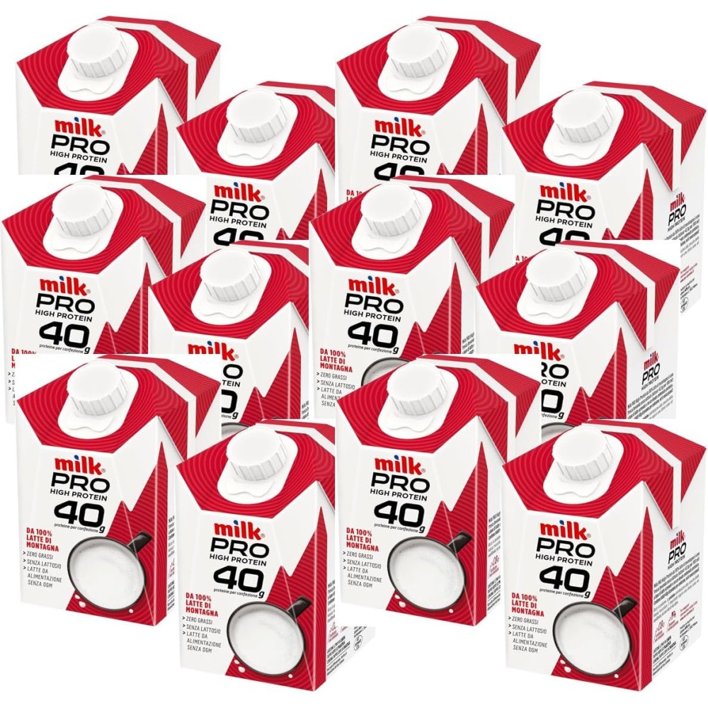 12 Milk Pro Protein Drink 40g di Proteine 12 Pezzi da 500ml