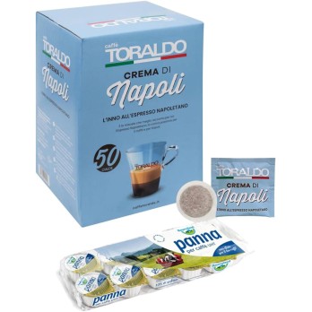 Set 50 Cialde Toraldo miscela Crema di Napoli + 6 confezioni di panna Uht per caffè Bayernland