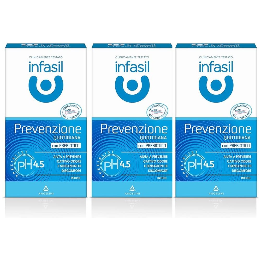 Infasil Detergente Intimo Prevenzione Quotidiana, pH 4.5, con Prebiotico, 200 ml, Confezione da 3